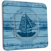 Interrupteur Décoré Double va et vient Motif Marin Bleu Bois Bateau 