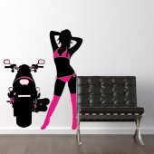Autocollant Stickers mural ado silhouette femme et moto 